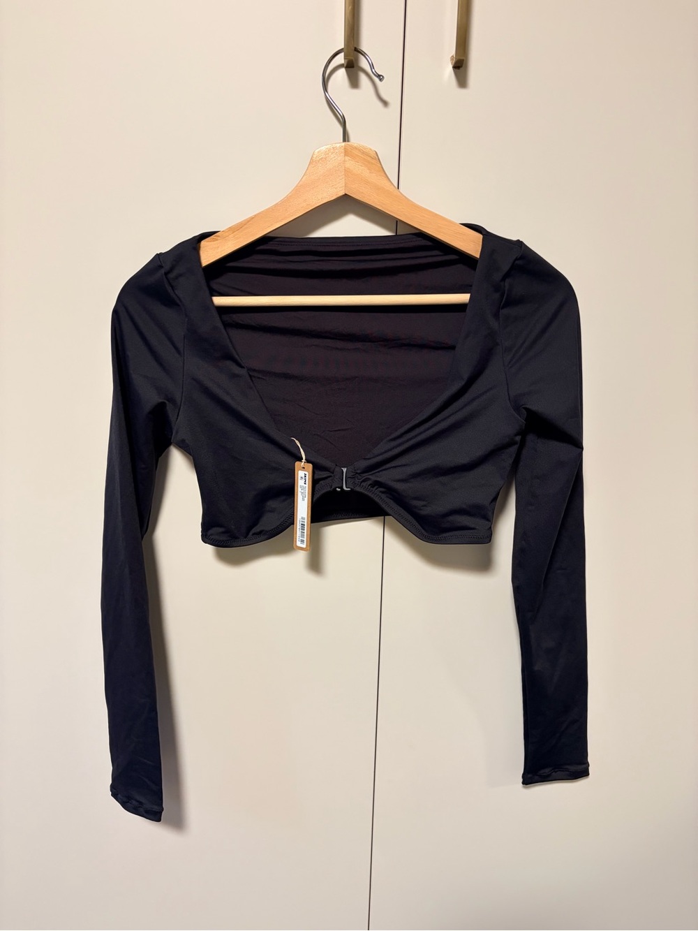 SKIMS Black Long-Sleeve Cropped Wrap Swim Coverup
